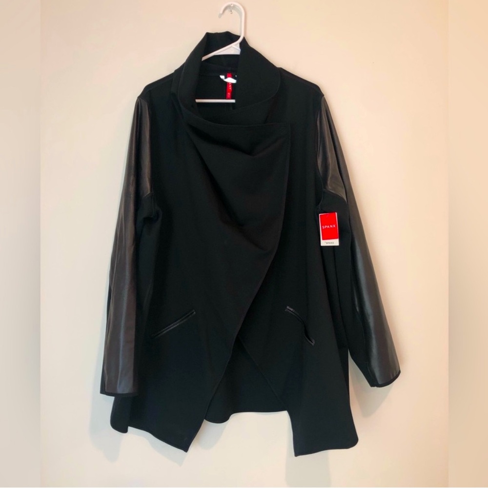NWT spanx faux leather drape front jacket